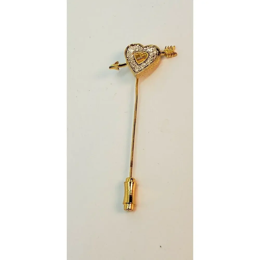 Vintage Franklin Mint 1979 Lover's Heart 24 Kt Gold Over Silver Stick Pin Brooch - Picture 5 of 12